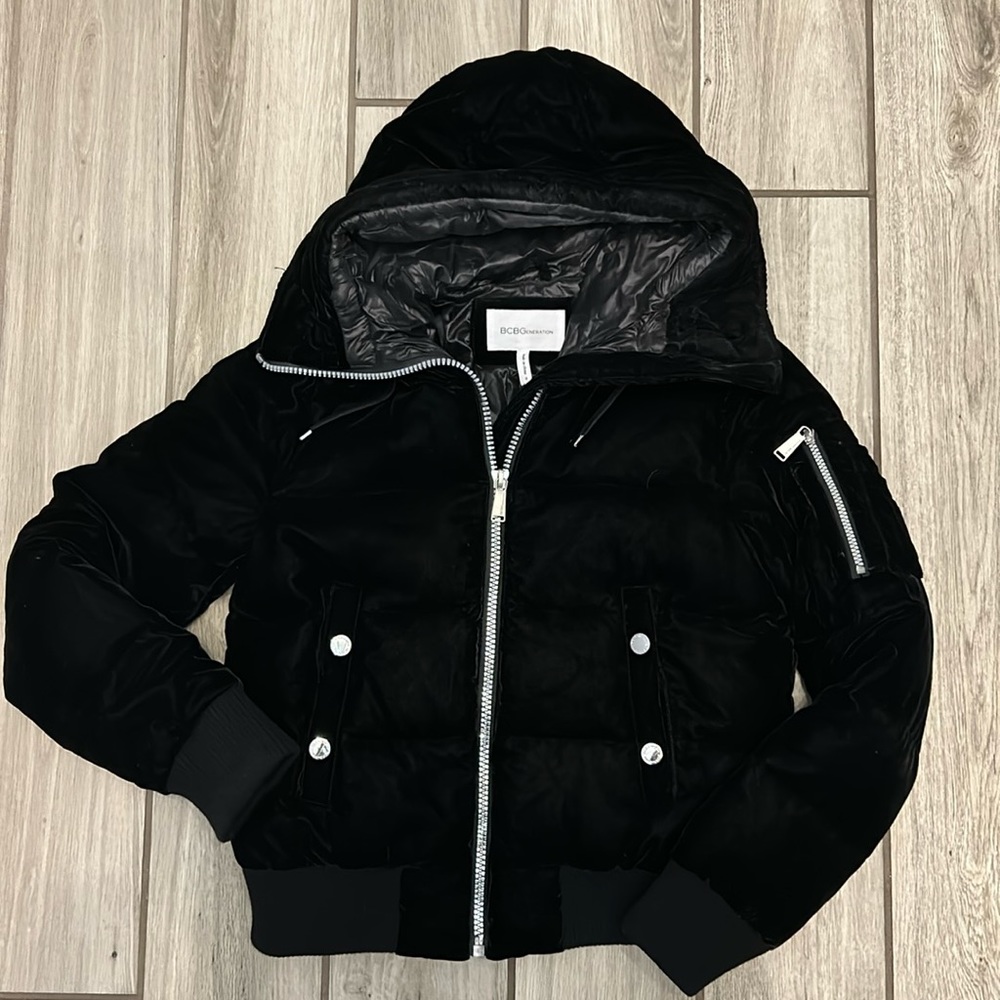 BCBGeneration Velvet Hooded Bomber Jacket NWT size Small